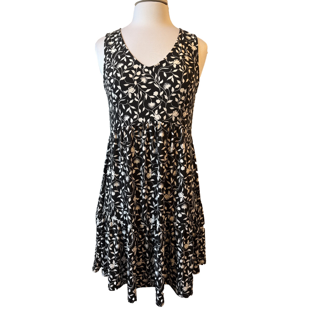 Kaileigh Tiered Ruffle Stretch Floral Sleeveless Dress Women's M Whimsigoth Boho
